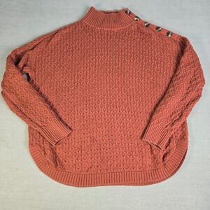 Motherhood Maternity Textured Mock Neck Button‎ Shoulder Sweater M Orange